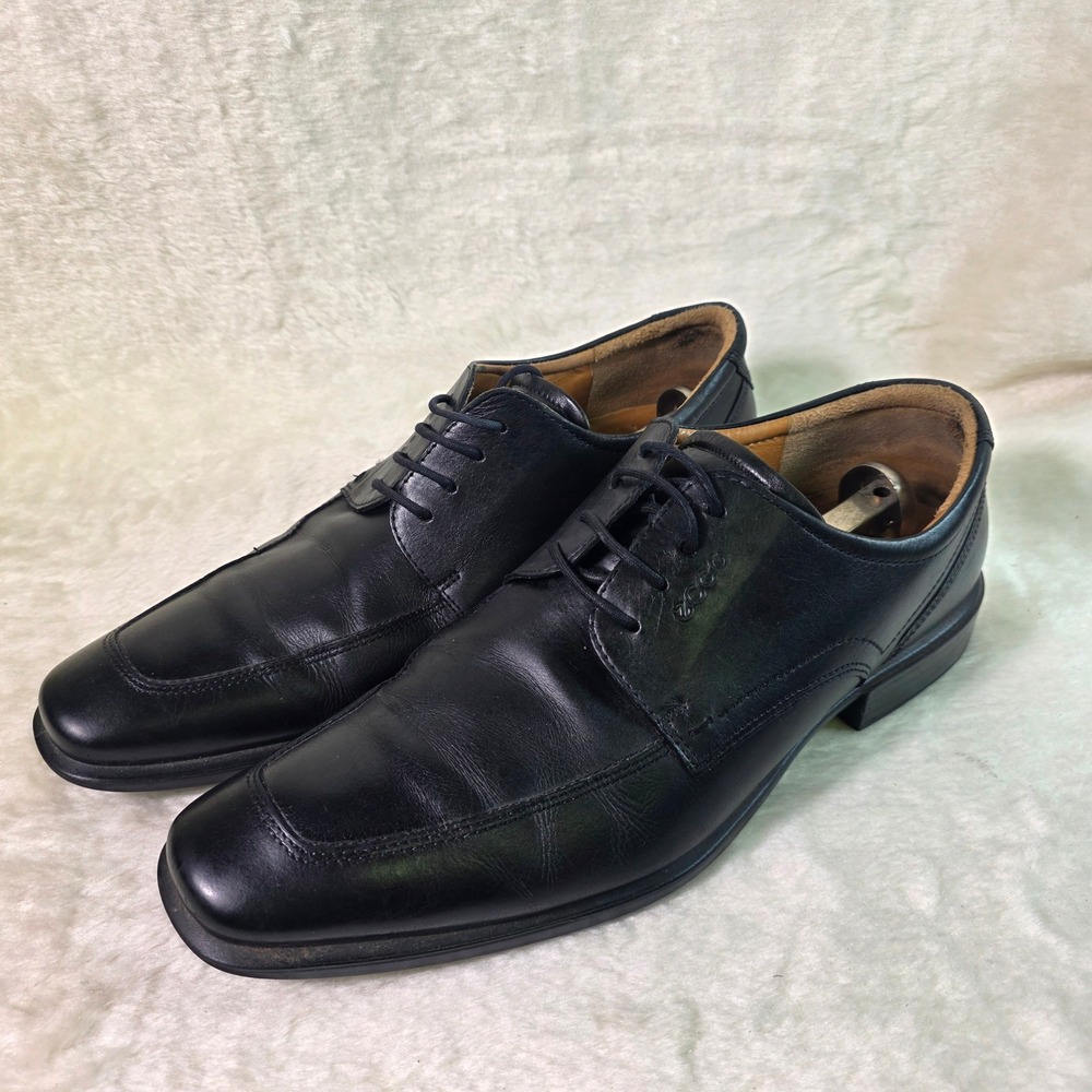 ECCO Oxford Dress Shoes Black Leather Square Toe Bicycle Toe Mens 46 12 12.5